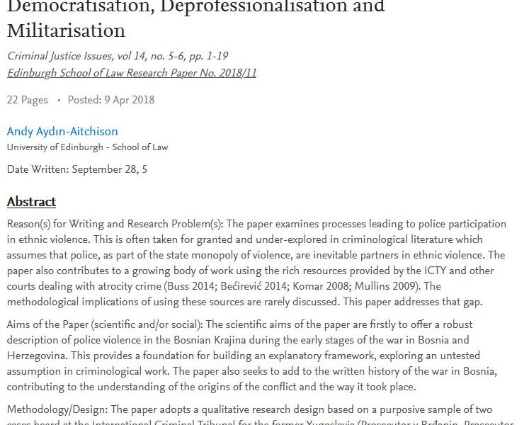 Police and Persecution in the Bosnian Krajina: Democratisation, Deprofessionalisation and Militarisation